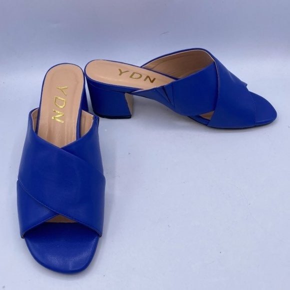 YDN Blue Cross Strap Block Heel Mules - Picture 4 of 11